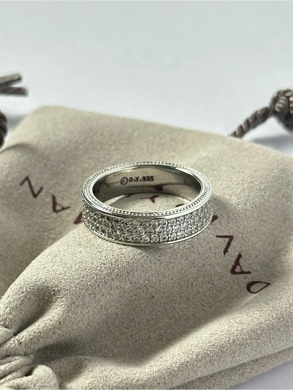 David Yurman Sterling Silver Three Row Diamond Pave Streamline Ring Size 8